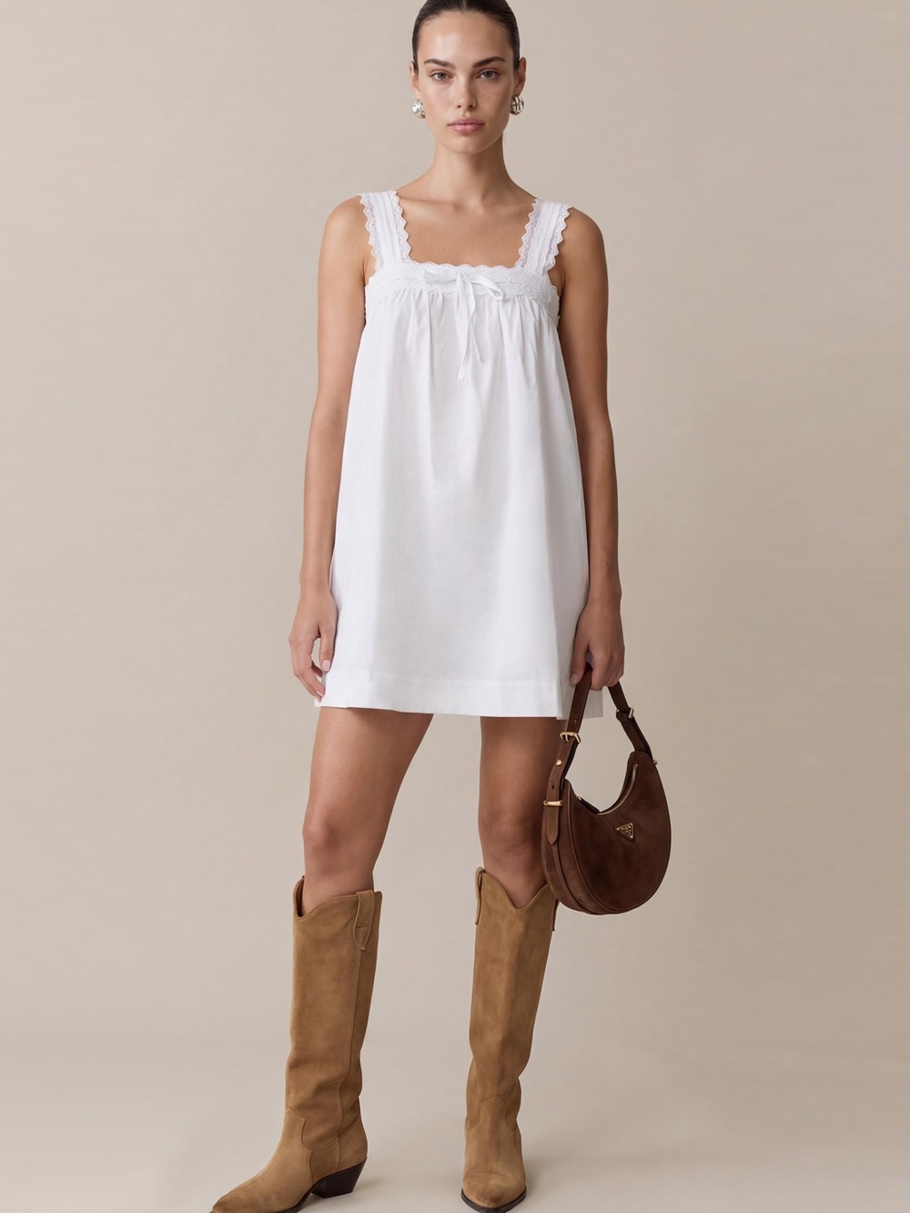 KOURT Beverly Cotton Dress Sleeveless Lace-Trim Mini Dress